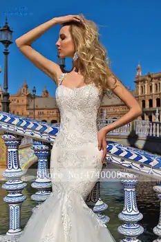 CLOUDS IMPRESSION Sexy 2019 Mermaid Wedding Dress Lace Beading Appliques Bride Tulle Dress Vestige De Noiva Chapel Train