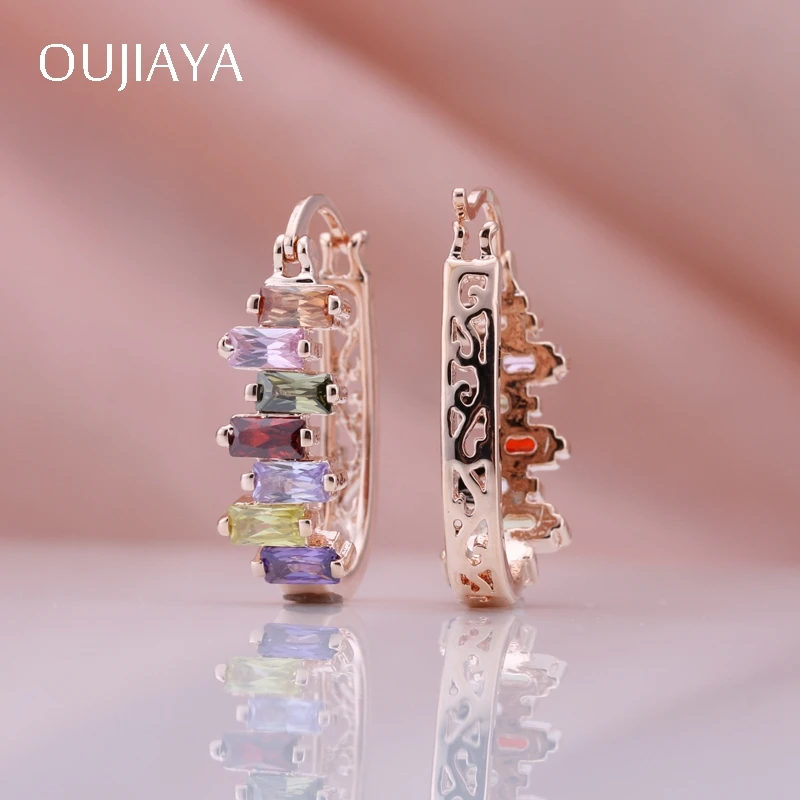 Женские овальные серьги OUJIAYA из розового золота 585 пробы с естественным цирконием