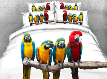 

JF-141 kids adult birds bedding red blue yellow parrot print duvet cover set super king size bed linen single bedclothes sheets
