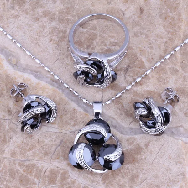 

Charming Black Cubic Zirconia Silver Jewelry Sets Earrings Pendant Ring Size 6 / 7 / 8 / 9 / 10 / 11 / 12 S0122