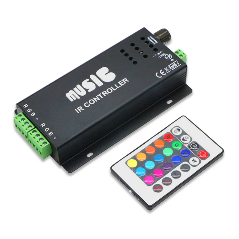 DC 12V LED Music Controller With 24 Keys Wireless IR Remote Control Sound RGB Dimmer for Strip Light JQ | Освещение
