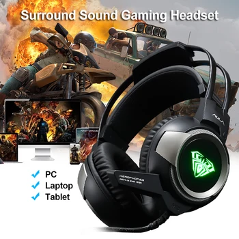

VirWir 7.1 Surround Sound Headphone with mic LED Helmet Gaming Headphones Subwoofer Vibration Headset Gamer for PC laptop