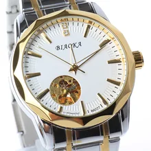 2016 New Gold Men s Skeleton WristWatch Stainless steel Antique waterproof Casual Automatic Skeleton Mechanical Watches