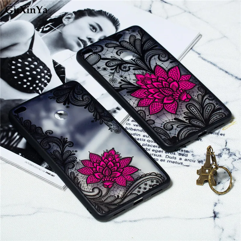 

GuXinYa Xiaomi Mi Max 2 Case Mi Max 2 Hard PC Cover TPU Lace Relief Red Flower Case For Xiaomi Mi Max 2 Phone Funda Capa 6.44"