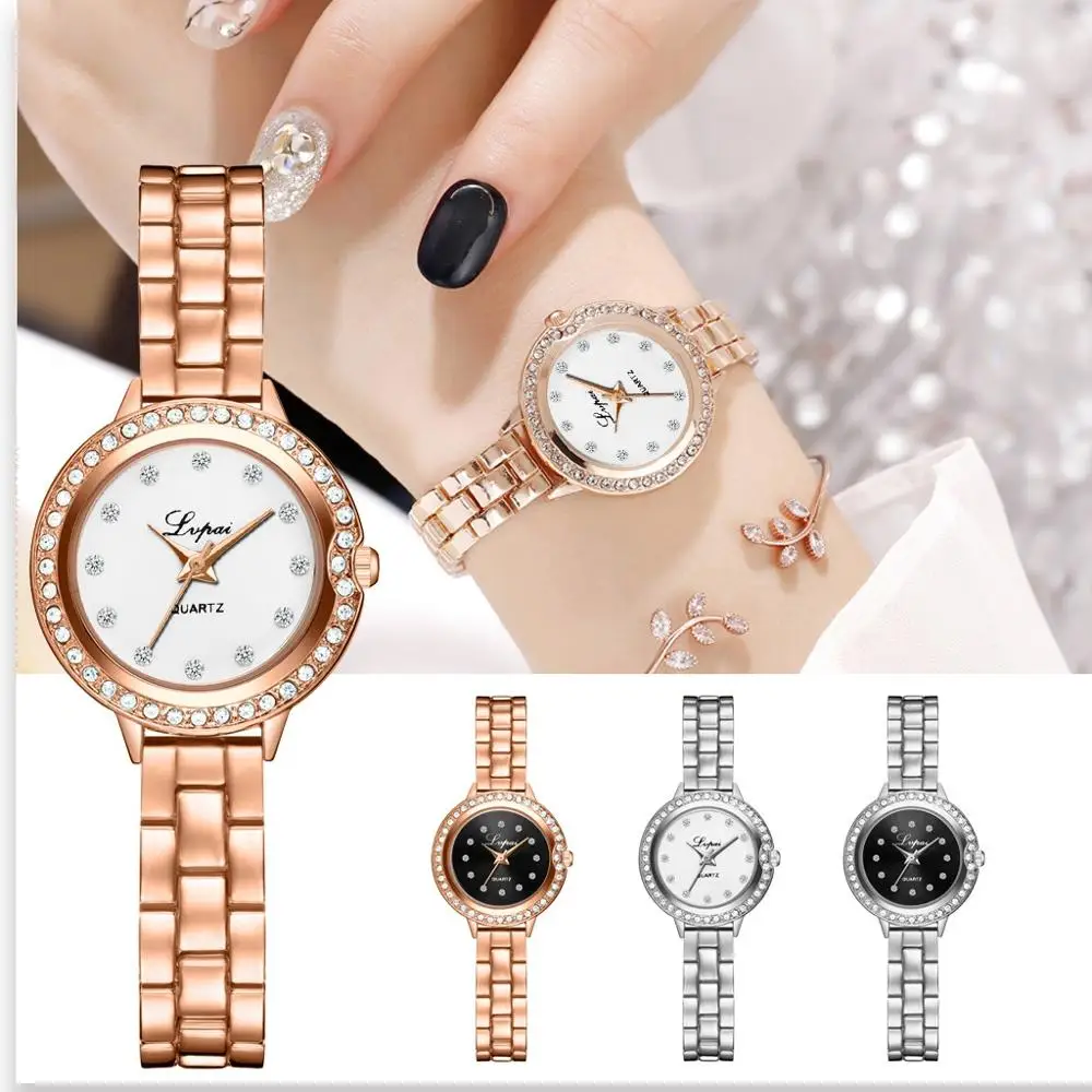 

Fashion Women's Watches With Rhinestone Ladies Alloy Strap Quartz Wristwatch Luxury Dress Clock Top Band Lvpai Reloj Mujer @50