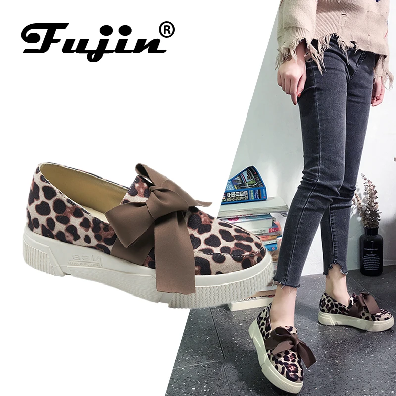 Printemps 2019 Les Automne Fujin Femmes Black Chaussures orange Mode Appartements Léopard Pour Marque Casual Imprimé
