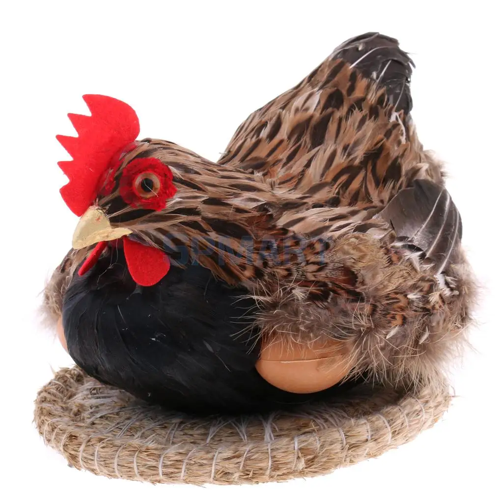 

Simulation Chicken Hen Hatching Eggs on Nest Farm Animal Model Figure Toy Figurine Home Decoration Large 11inch