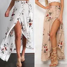 Женские юбки шифон Флористический с высокой талией расклешённая и в складку Длинная пляжная юбка для лета повседневная женская одежда