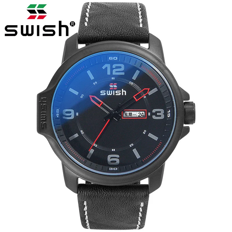 

SWISH 2019 Watch Men Sport Quartz Fashion Leather Black Clock Mens Watches Top Brand Luxury Waterproof Business Watch