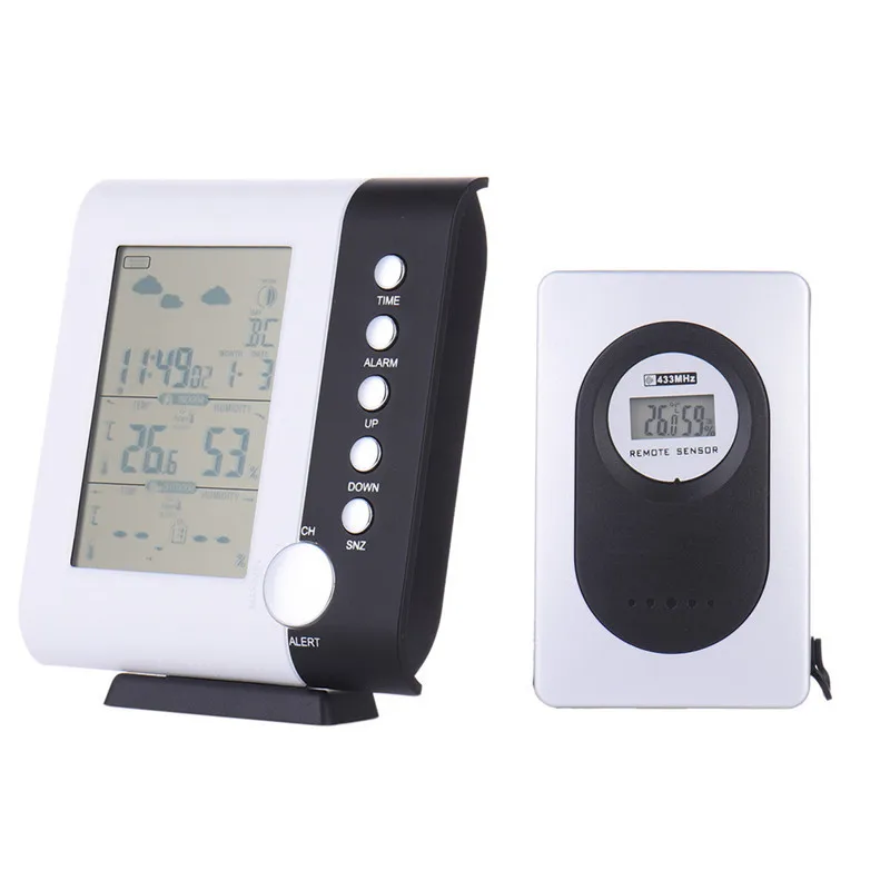

Wireless Digital Thermometer Hygrometer Indoor Outdoor Humidity Monitor 433MHz Weather Station Alarm Clock Barometer Household