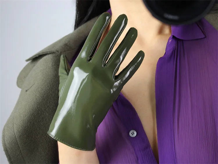 Женские перчатки из лакированной кожи пу, женские перчатки армейского зеленого цвета, искусственная кожа, яркая кожа, Танцевальная вечеринка, косплей, P1370-10