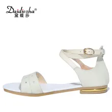 Daidiesha Stylish Size 33-43 Cross-tied strap Sandals Female’s Solid Colors Shoes Ankle strap Genuine Leather Ladies Flat Shoes