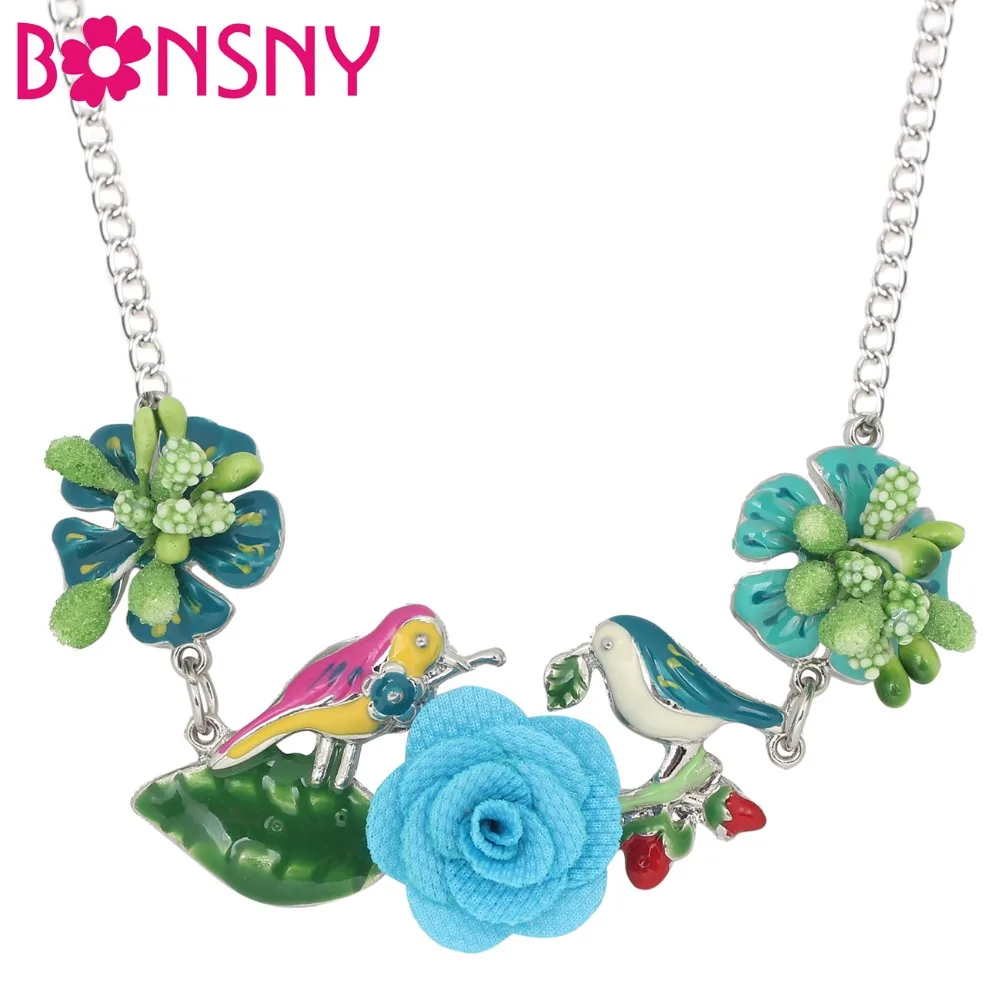 

Bonsny Enamel Alloy Flower Bird Leaf Necklace Choker Pendant Long Fashion Boho Jewelry For Women Girls Ladies Accessories Female