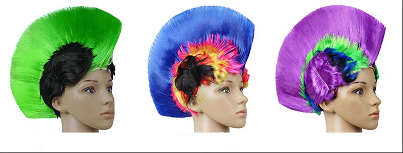 Cockscomb школа и команда дух панк Mohawk волос парик цвета радуги Mohican платье косплей
