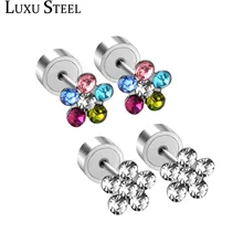 Роскошные стальные серьги-гвоздики в виде цветов с фианитами для женщин/девочек/детей, серьги из нержавеющей стали с кристаллами, модные ювелирные изделия