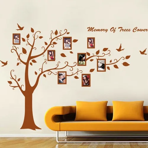 Большие размеры семейное дерево фоторамки на ветках деревьев и парящих птиц коричневые декоративные настенные наклейки художественные наклейки на стену