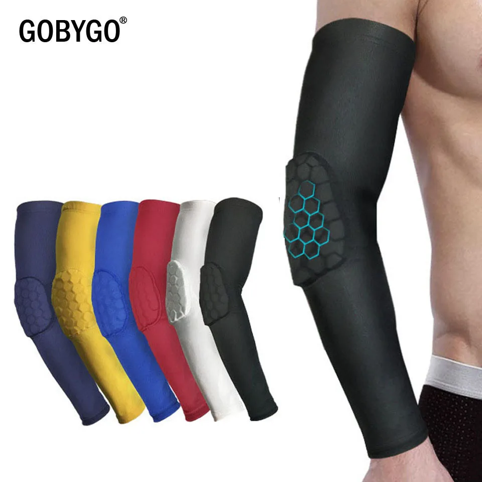 GOBYGO 1 قطع العسل الرياضة السلامة دعامة كوع التدريب هدفين واقية مرنة الذراع كم ضمادة منصات ل كرة السلة GOBYGO 1 قطع العسل الرياضة السلامة دعامة كوع التدريب هدفين واقية مرنة الذراع كم ضمادة منصات ل كرة السلة
