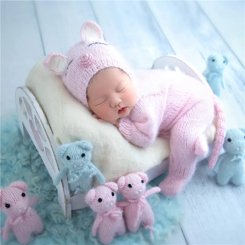 Комбинезон для сна из ангоры; комбинезон с медвежонком; комплект с чепчиком для новорожденных; Вязаный комбинезон с медвежонком и шапочка для фотосессии