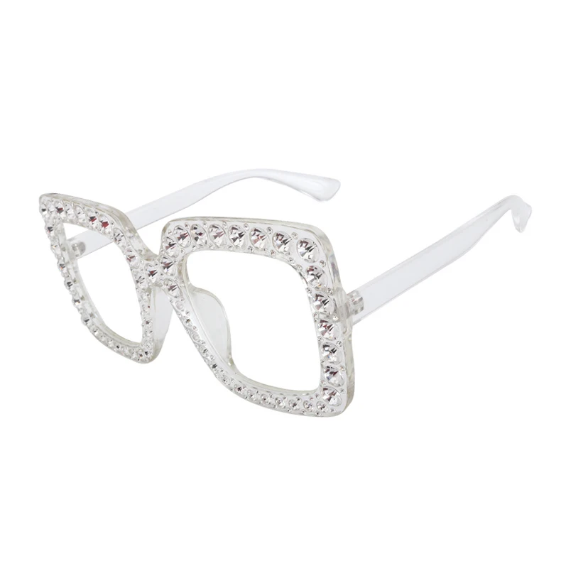 Королевские Женские квадратные солнцезащитные очки, стразы, женские, брендовые, дизайнерские, большие, Кристальные, солнцезащитные очки,, прозрачные линзы, солнцезащитные очки, ss302 - Цвет линз: C9-Clear Lens
