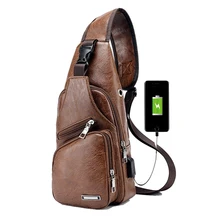 Новинка, Мужская нагрудная сумка, мужская кожаная нагрудная сумка, USB рюкзак с отверстием для наушников, функциональный органайзер для путешествий, мужская сумка-слинг