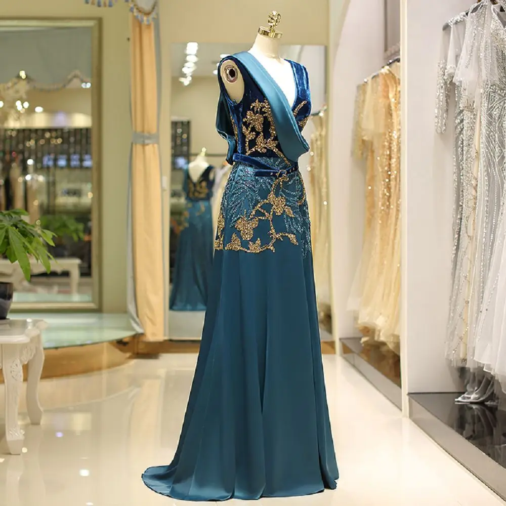 2018 Vintage blue Evening Dresses new design velour with 3d patterns Sleeveless prom dress Elegant Sashes Party Prom Gowns 2018 Vintage blue Evening Dresses new design velour with 3d patterns Sleeveless prom dress Elegant Sashes Party Prom Gowns