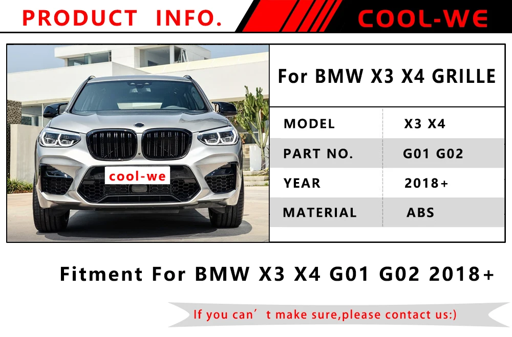 2-планка ABS черный глянец Передняя гоночная решетка для BMW X3 G01 X4 G02 G08