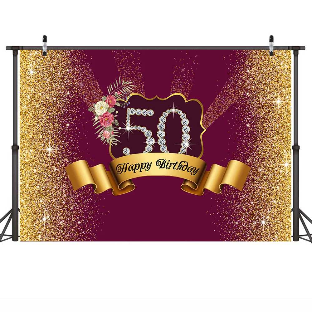 Праздник 50-й фон для фотосъемки на день рождения для пожилых вечерние баннер фон подарок для матери Золотой блестящий алый цветок бриллиант