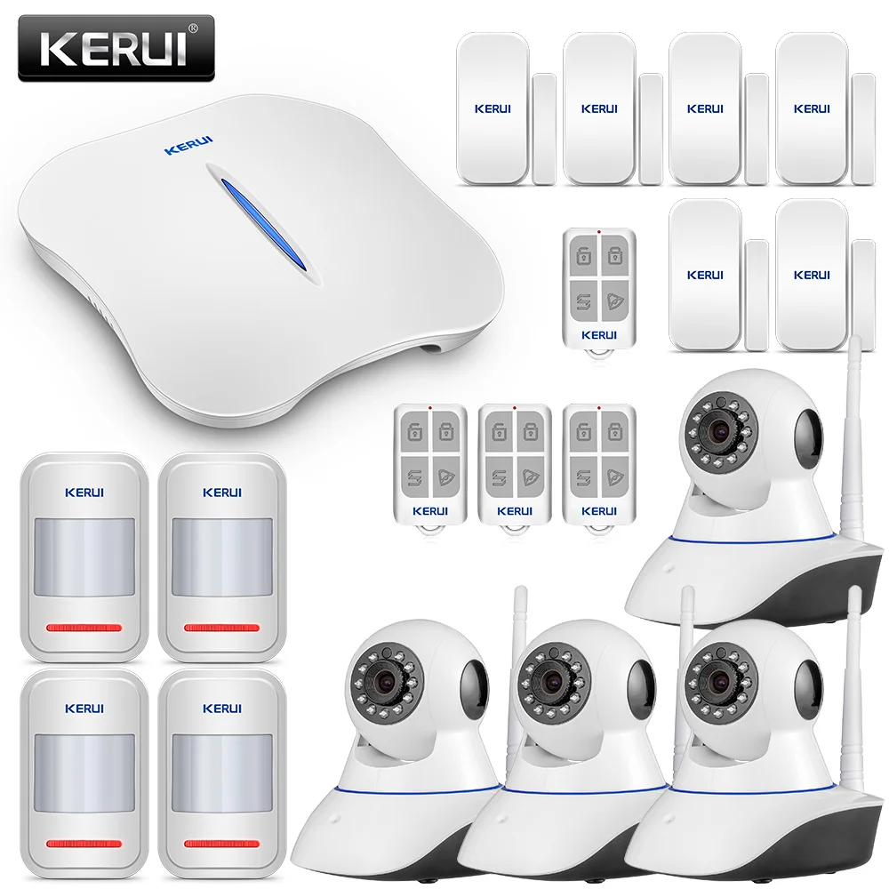 KERUI W1 WI-FI сигнализации с 4 шт. WI-FI IP Камера детектор движения безопасности дома охранной сигнализации Беспроводной сигнализации дома