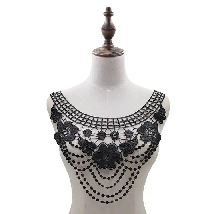 

White Black Exquisite 3D Flowers Embroidered Applique Lace Neckline Collar DIY Handicraft Sewing Guipure Trimmings For Clothing