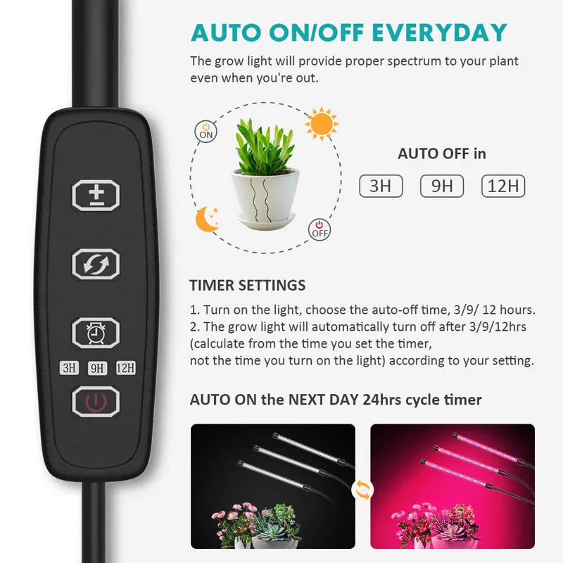 

20W/30W Plant Grow Light with Auto Turn On Function 3/6/12H Timer 10 Levels Brightness Light SKD88