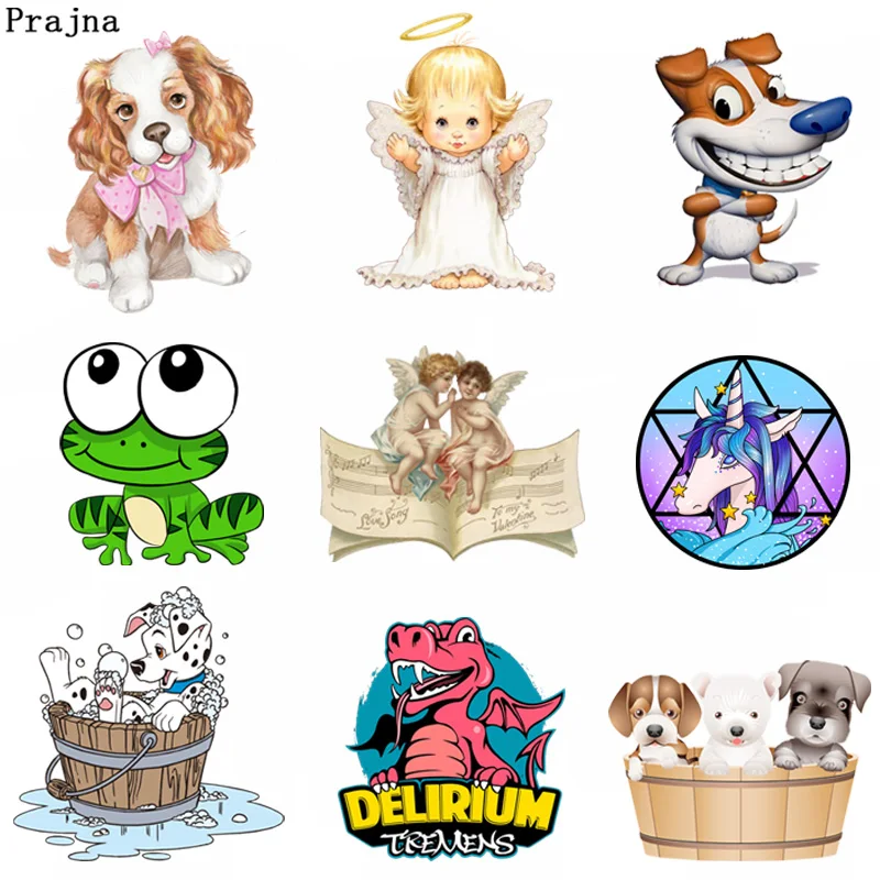 

Prajna Jurassic World Cupid Angel Transfer Patches Puppy Unicorn Iron On Heat Transfer Vinyl Patch For Clothes Printed Sticker F