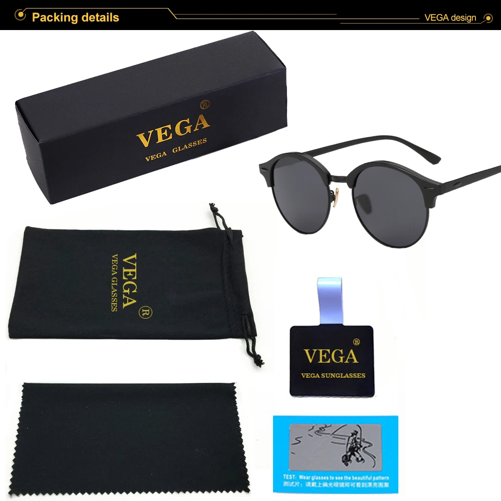 VEGA Eyewear Circle Vintage Sunglasses Polarized Women Semi-Rimless Ladies Designer Sunglass Hipster Glasses Aluminium 185  (5)