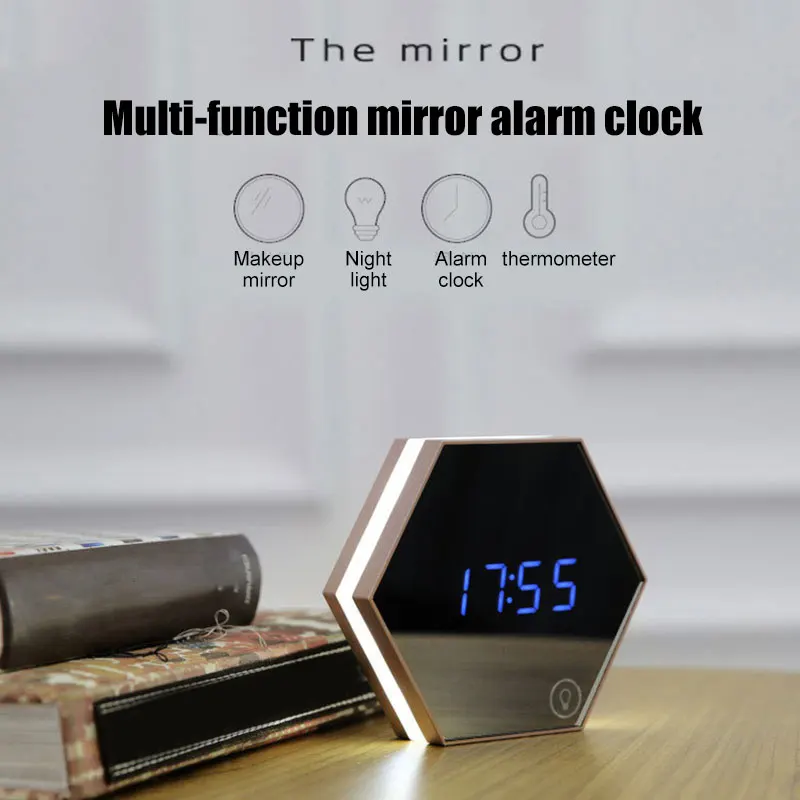 

Newest Multifunctional Night Light Stepless Dimming Time Temperature Display Makeup Mirror