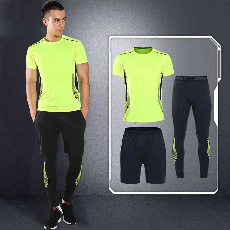 

LEFAN Sport Suits 3pcs Men Elastic Quick-dry Running Basketball Fitness Sets Training Sportswear Clothes Male Gym Workout Sets