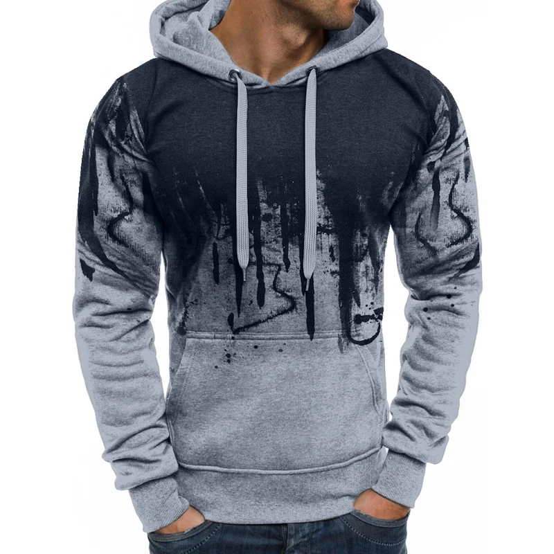 

Sweatshirt Mens Autumn Winter 2019 Zipper Gradient Color Hooded Sweatshirt Men's Pullover Warm Top Plus Size Outdoor sport coat