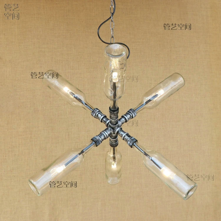 

Loft American country bottle, energy saving bulb, iron art restaurant, retro cafe, water pipe, multi head chandelier.