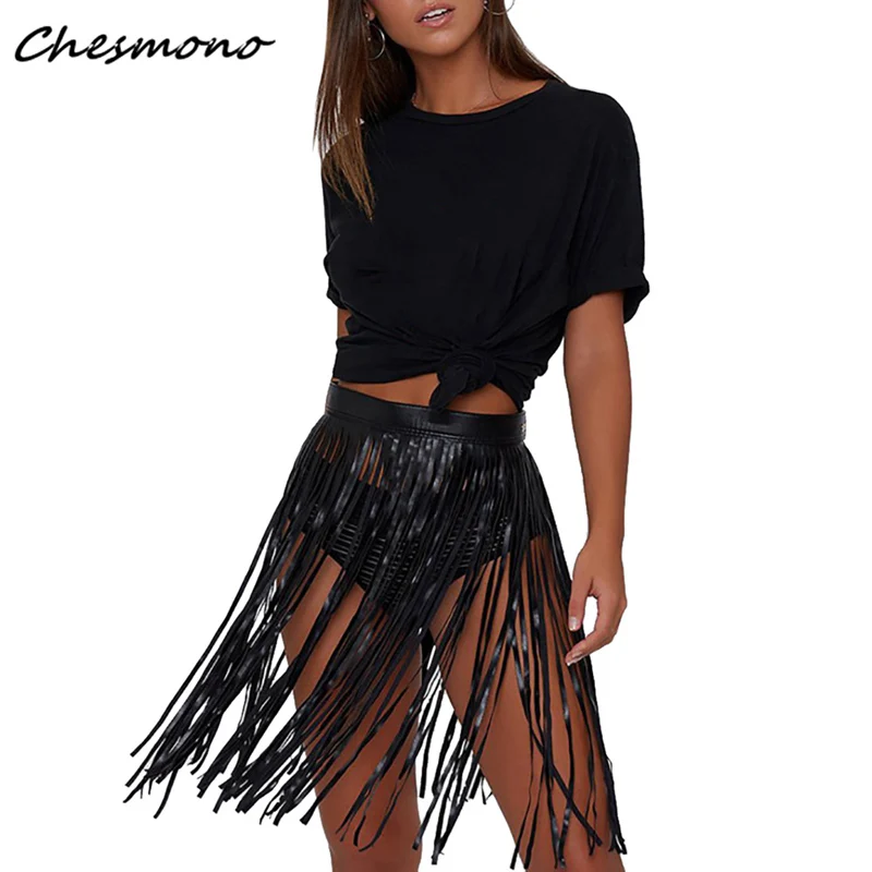 Fashion Women Faux Leather PU Fringe Tassel Skirt England Stylish Daily