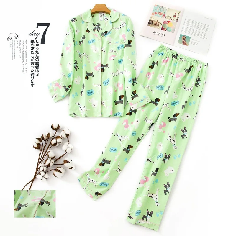 Женские пижамные комплекты из хлопка с милыми рисунками из мультфильмов, повседневные пижамы для женщин, простые зимние пижамы, женские хлопковые пижамы mujer - Цвет: 19N-6