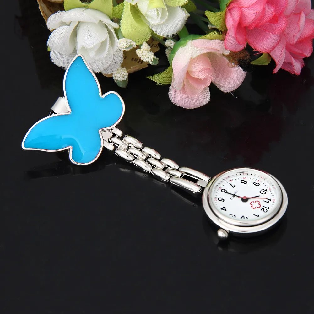 

Excellent Quality Pocket Medical Nurse Fob Watch Women Dress Watches Clip-on Pendant Hanging Quartz Clock Butterfly Shape