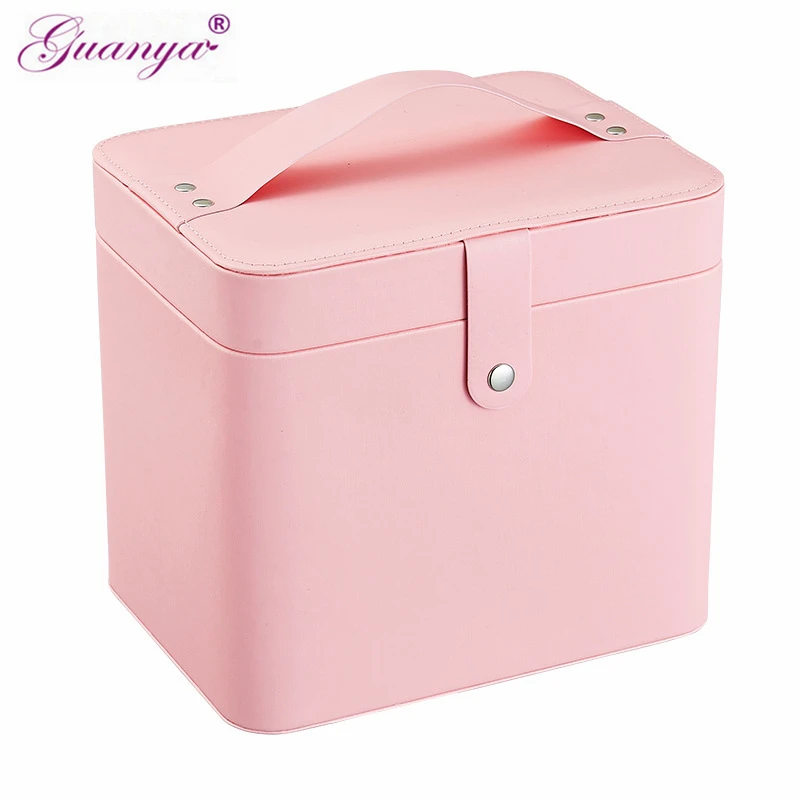 Guanya waterproof necklace PU leather women makeup organizer 2 layers rings earings portable large capacity Jewelry Box Jewelry Packaging