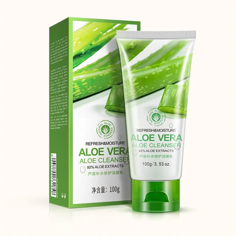 BIOAQUA 100g Aloe Vera Facial Cleanser Rich Foaming Moisturizing Hydrating Whitening Shrink Pores Essence Face Cleansing Care 1