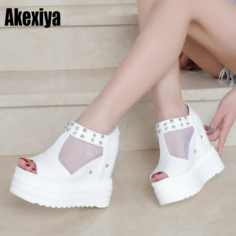 

Women Sandals revit 2019 New Summer Fashion Height Increased Fish mouth zipper Sandals Platform Shoes Women Black Creepers f160