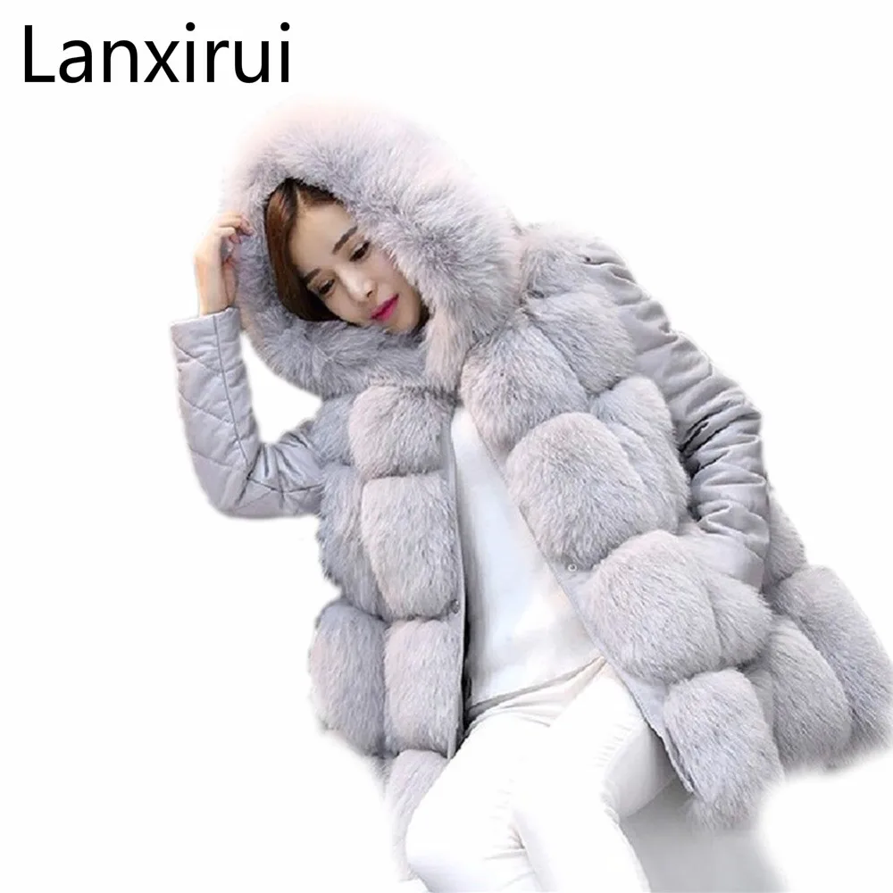 

New Brand Faux Fur Coat With Hooded Women 8 Colours Faux Fur Jacket Outwear Women Warm Faux Fur Women