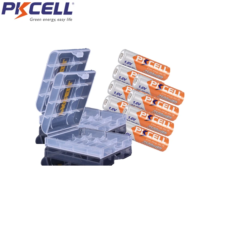 8 шт. PKCELL Battreia aa 2500mWh NIZN AA Перезаряжаемые Батарея 1 6 V высоким v с 2 коробки держать