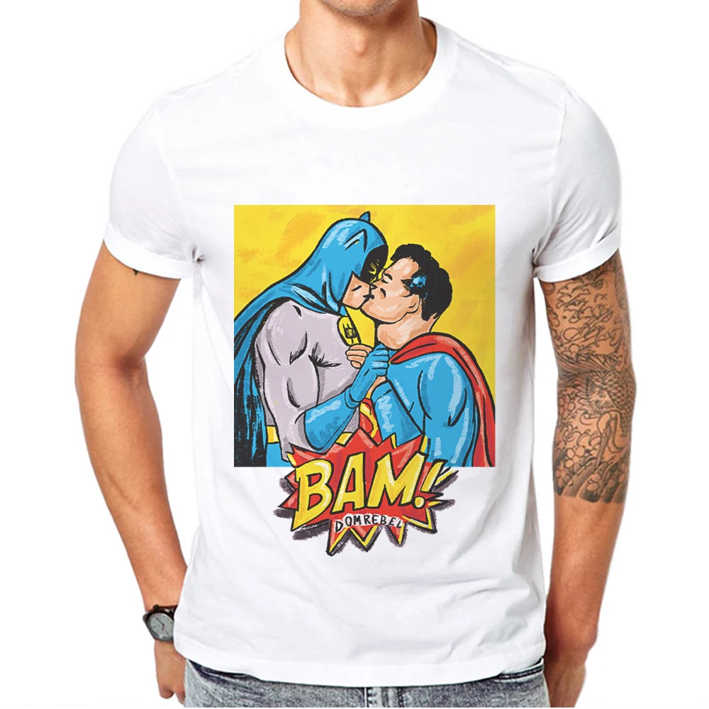 

Super Hero Men T Shirt Movie Superman Batman Bam Cartoon Mens T-Shirts 100% Cotton White O-Neck Man Tshirt Camiseta Hombre Tee
