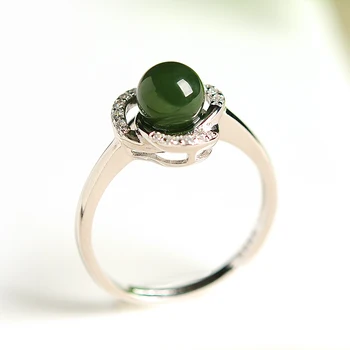 

Pure Sterling Silver Fashion Green Jadeite Ball Ring Lady's Ring