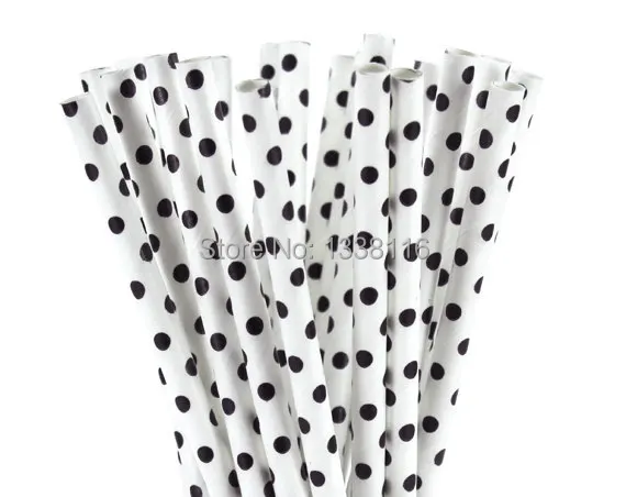 Paper Straws -White Black Polka Dot