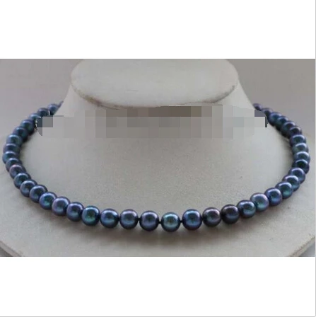 

FREE SHIPPING>>>@@ > 17.5" Genuine Natural 9mm Black Round Pearl Necklace 925silver clasp #f2434!^^^@^Noble style Natural Fine j