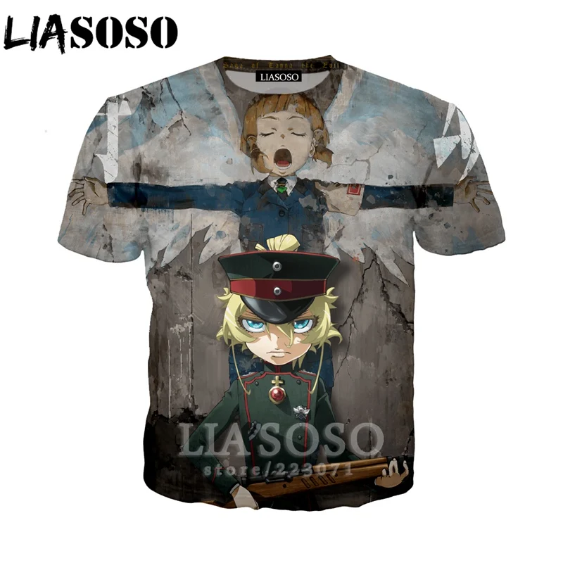 LIASOSO, летняя мужская и женская толстовка, 3D принт, аниме, Youjo Senki Saga of Tanya the Evil, футболка, короткий рукав, топ, пуловер, B086-03 - Цвет: 17