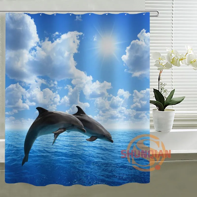 Custom Dolphin Bathroom Shower Curtain Polyester Fabric Printing